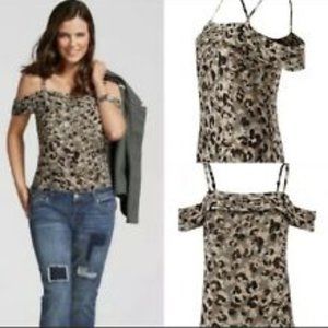 Beige Camo Pleated Cold Shoulder Camisole